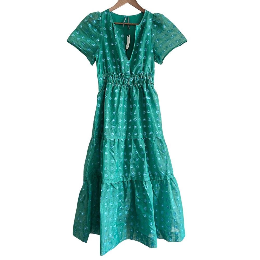 NWT Anthropologie Green Printed Midi Dress - Picture 1 of 16